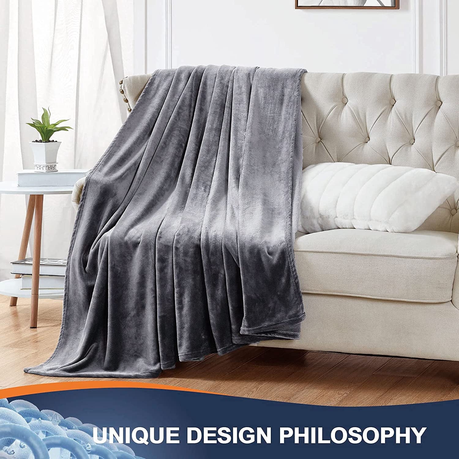 Walensee Ultra Soft Microplush Fleece Throw Blanket, 50" x 60", Orange, Machine Washable