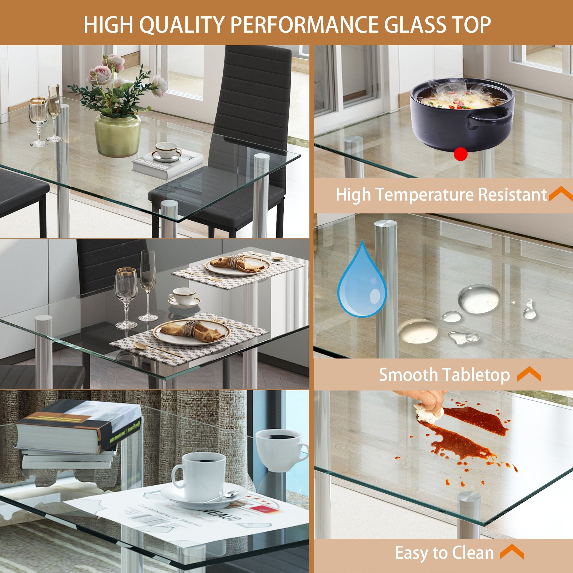 PAPROOS Dining Table Set for 4, Modern 5-Piece Kitchen Table Set with Faux Marble Top and Velvet Upholstery Chairs, Heavy Duty Dinette Sets for Breakfast Nook, Dining Room Table and Chairs, Gray