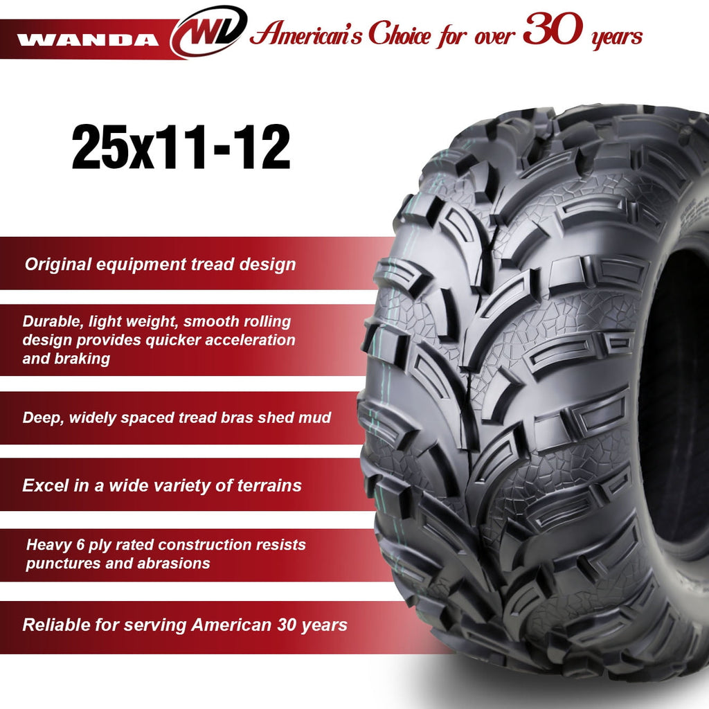 One New WANDA ATV Tire 25x11-12 /6PR P373A - 10253
