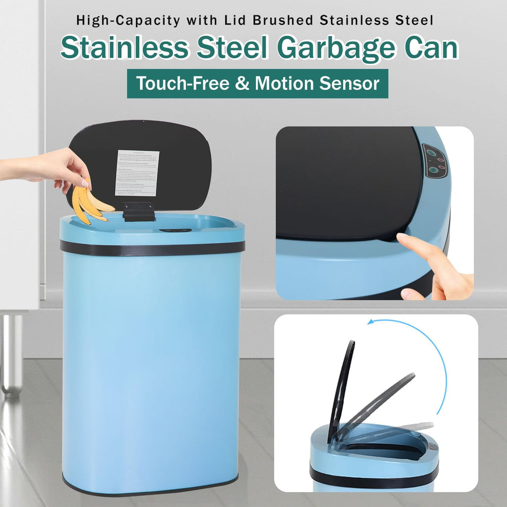 BestOffice Touch Free Sensor Stainless Steel Trash Can, 13 Gallon