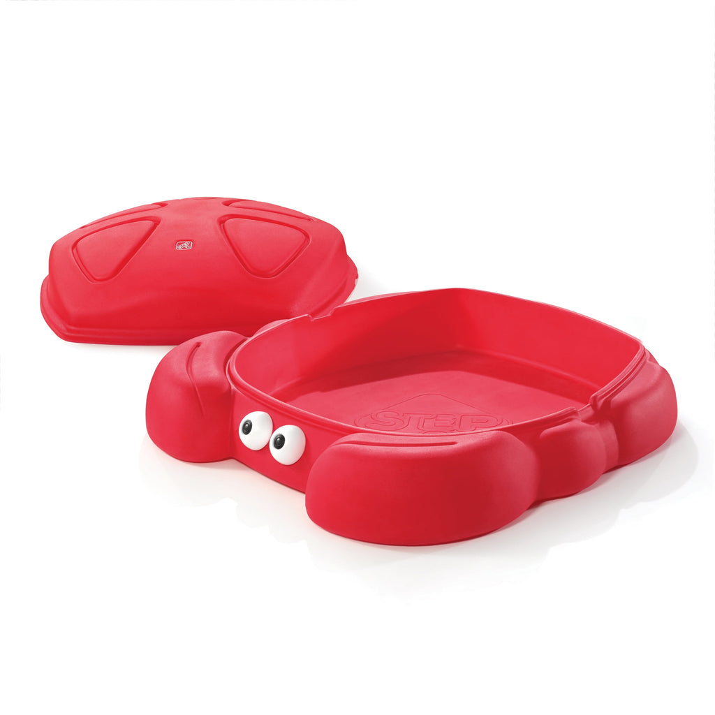 Step2 Crabbie Sandbox Red Plastic Outdoor Sandbox with Cover for Kids