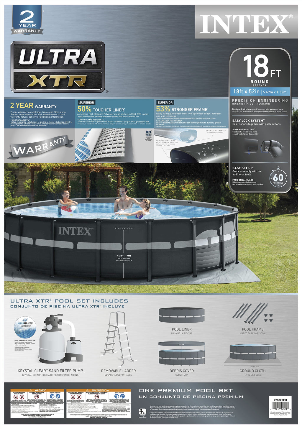 Intex 18Ft x 52In Ultra XTR Frame Round Above Ground Swimming Pool Set with Pump