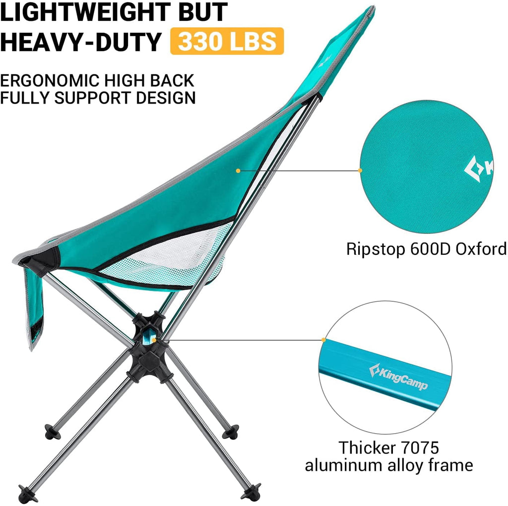 KingCamp 2 Pack High Back Camping Chairs Lightweight Extra Wide Folding Chairs with Carry Bag Black for Adult