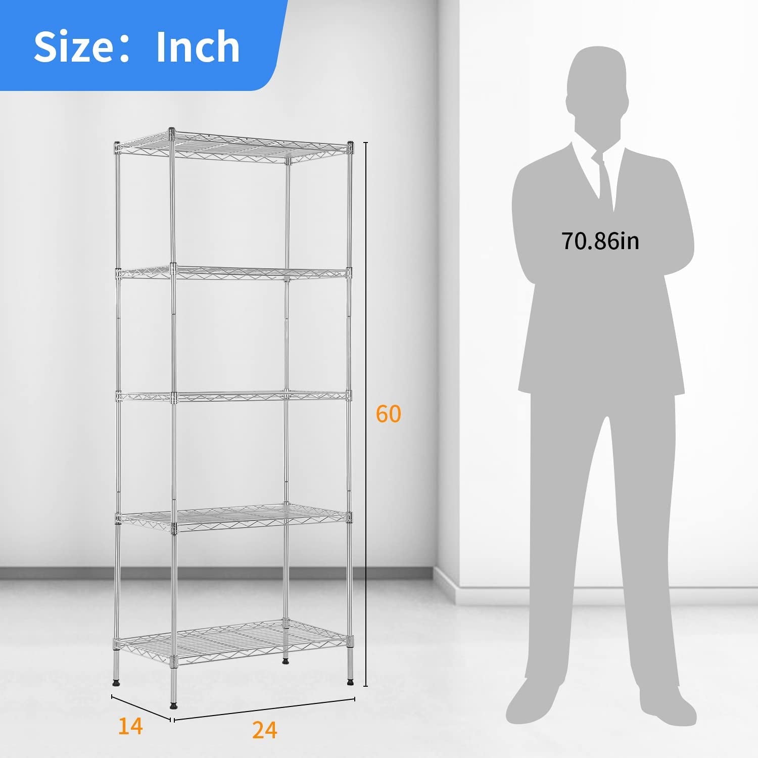 BestMassage Heavy Duty 24"W x 14"D x 60"H 5-Shelf Metal Freestanding Shelves, Black