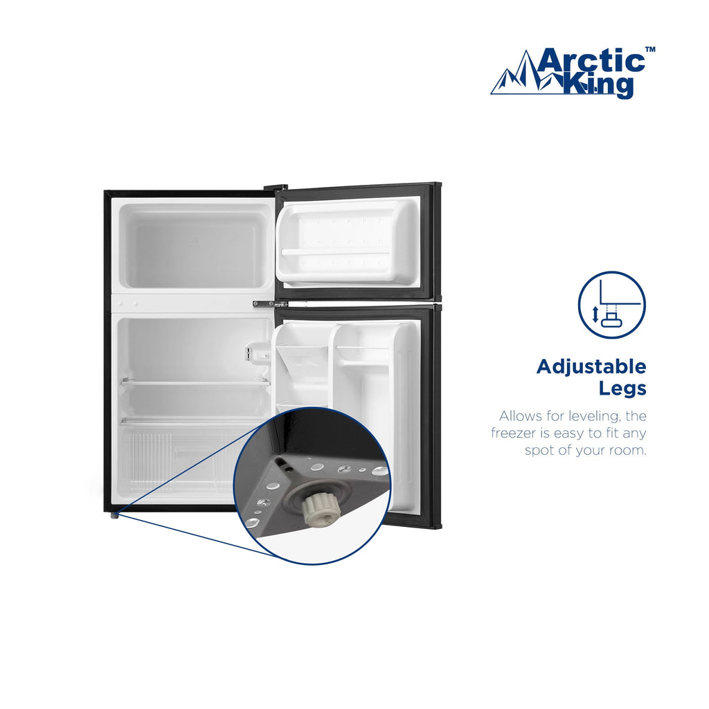 Arctic King 3.2 Cu ft Two Door Mini Fridge with Freezer, Stainless Steel, E-Star, ARM32D5ASL