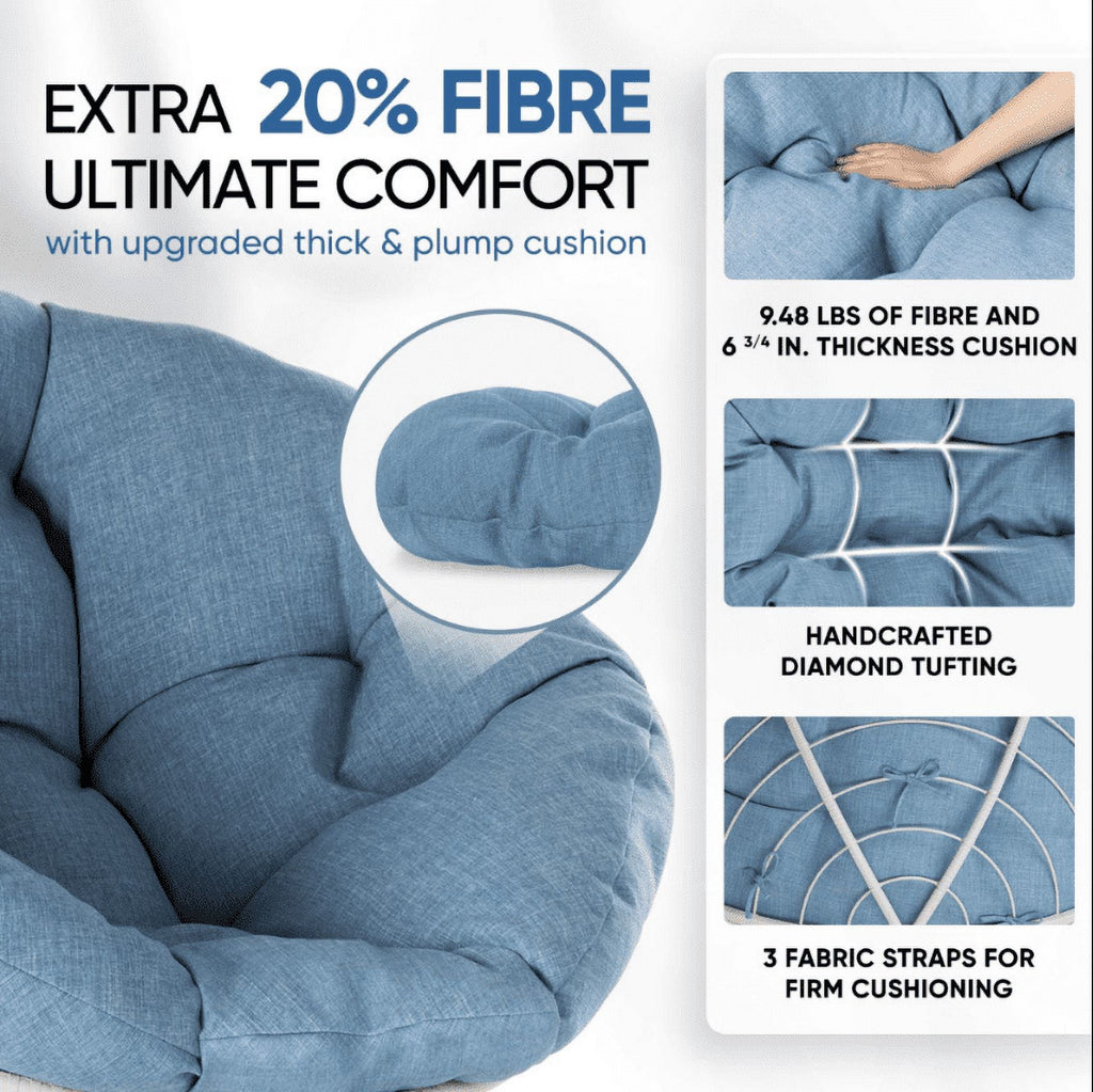 Bme 360 Swivel Comfy Papasan Chair with Fabric Cushion, Sturdy Metal Frame (Cream Vanilla - Black Frame)