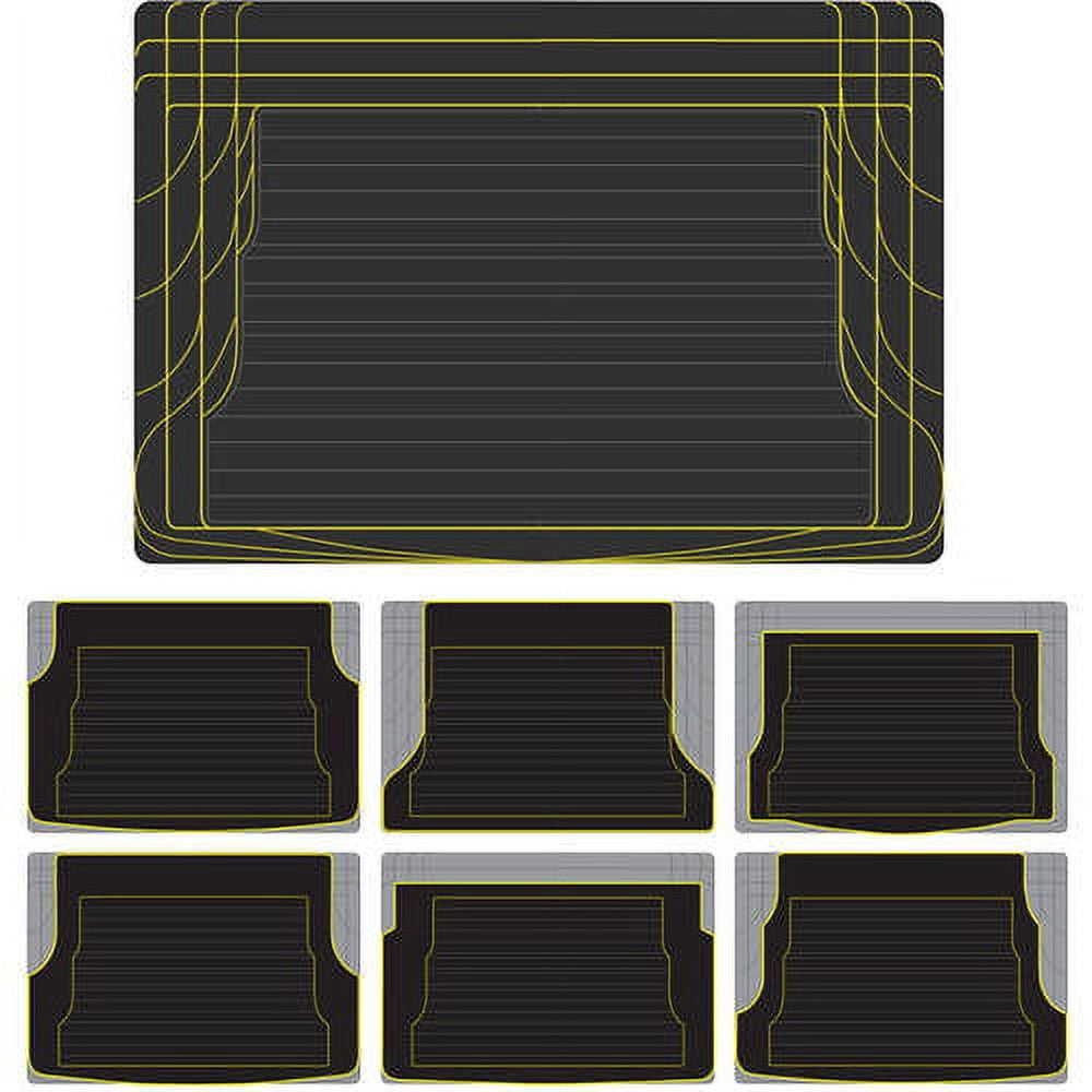 Motor Trend 100 Percent Odorless Car Floor Mats with Standard Trunk Cargo Mat, 4 Pieces Rubber Protection, Black Beige Gray