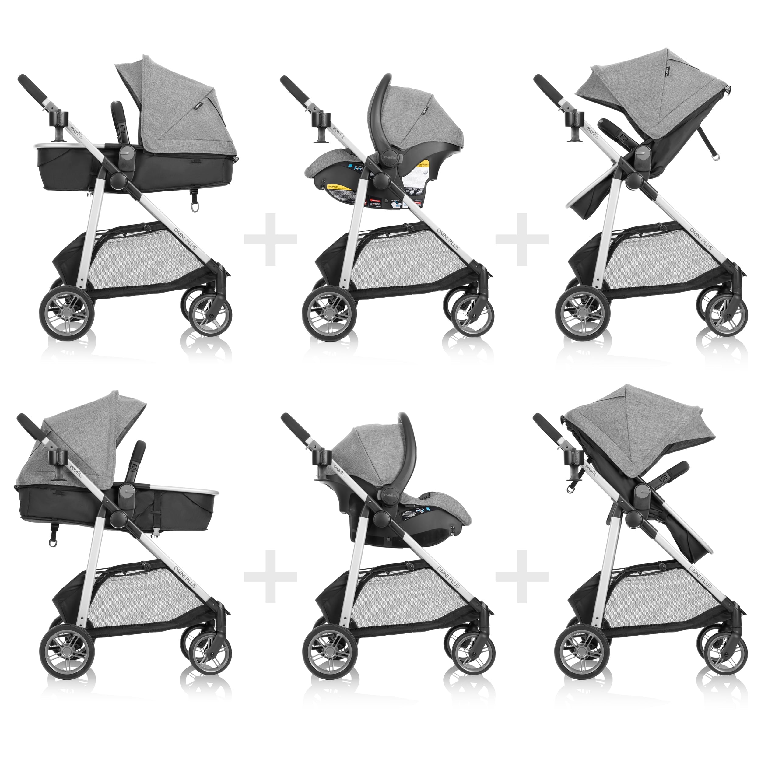 Evenflo Omni Plus Modular Travel System with LiteMax Sport Infant Car Seat, Mylar Gray, Unisex