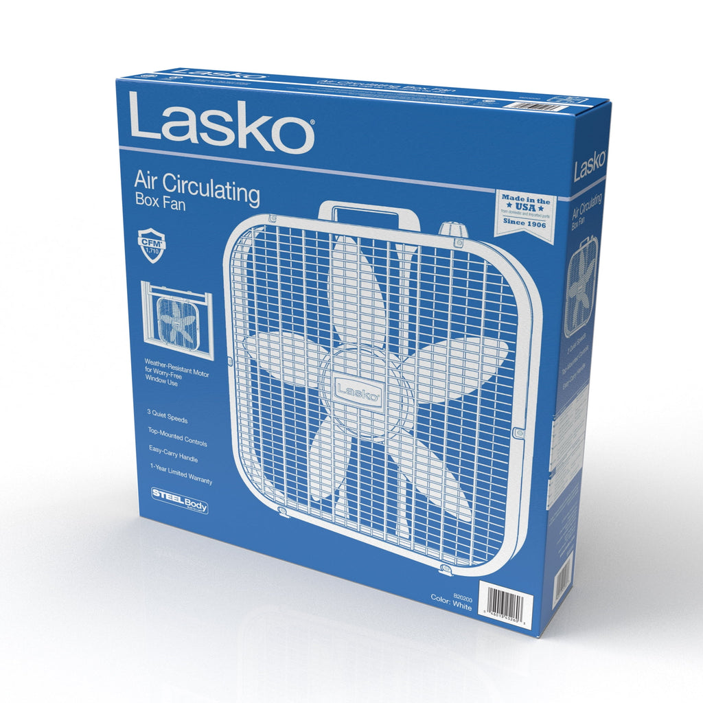 Lasko 20" Cool Colors 3-Speed Box Fan with Weather-Resistant Motor, Blue, 22.5" High, B20310, New