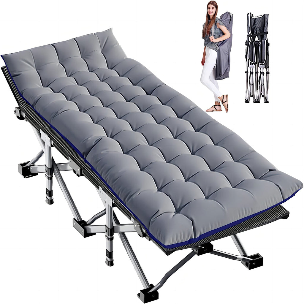 MOPHOTO 75" Portable Folding Bed for Adults, Rollaway Guest Bed Sleeping Cot with Mattress, Heavy Duty Outdoor Camping Cot with Carry Bag