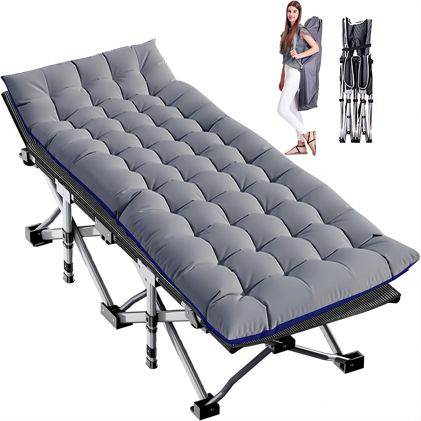 MOPHOTO 75" Portable Folding Bed for Adults, Rollaway Guest Bed Sleeping Cot with Mattress, Heavy Duty Outdoor Camping Cot with Carry Bag