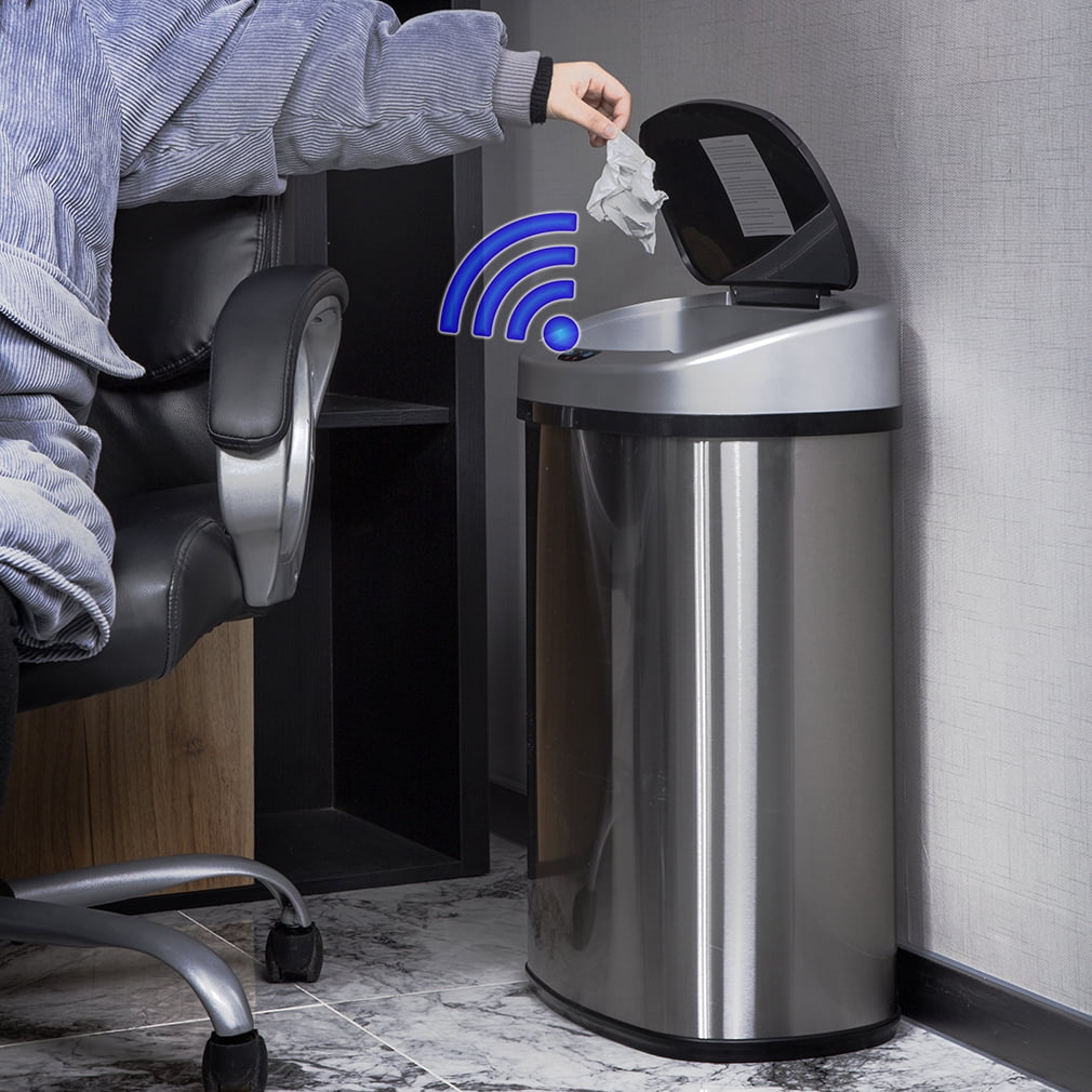 BestOffice Touch Free Sensor Stainless Steel Trash Can, 13 Gallon