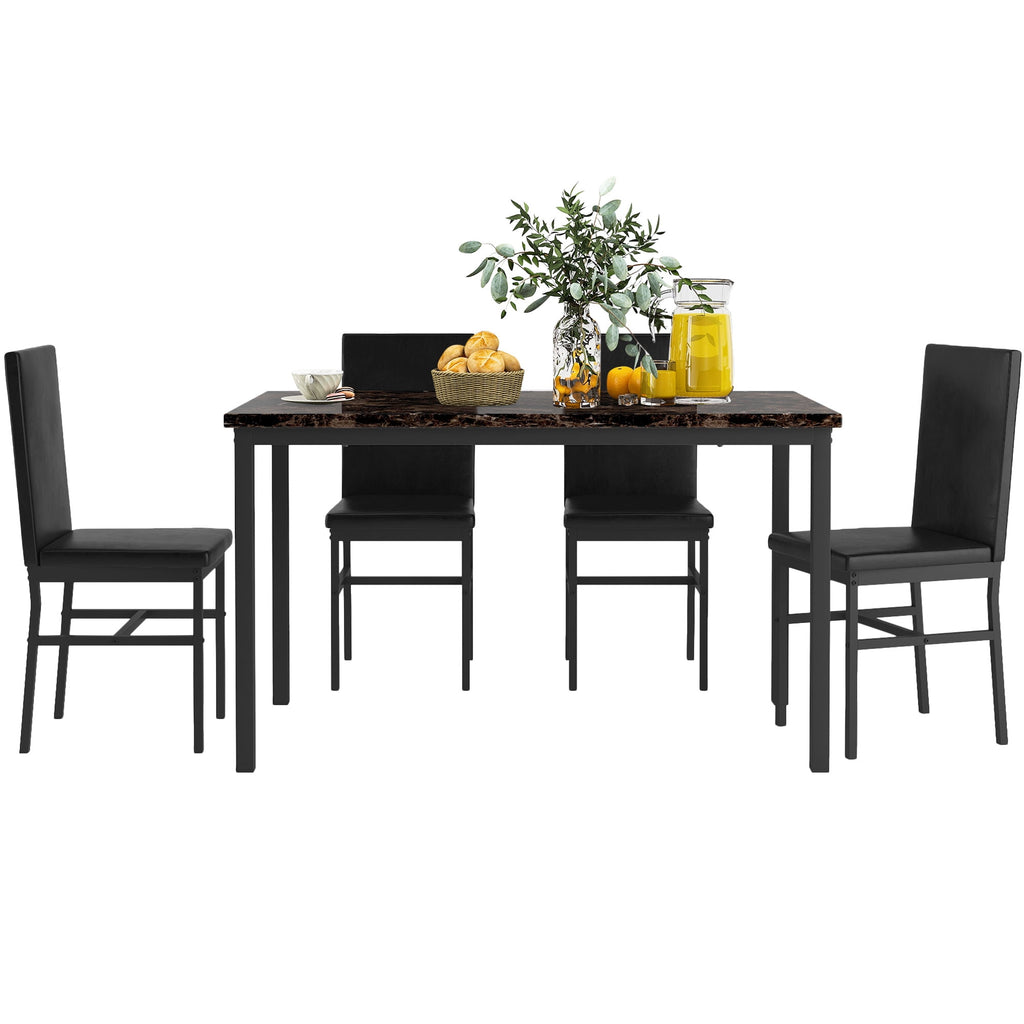 PAPROOS Dining Table Set for 4, Modern 5-Piece Kitchen Table Set with Faux Marble Top and Velvet Upholstery Chairs, Heavy Duty Dinette Sets for Breakfast Nook, Dining Room Table and Chairs, Gray