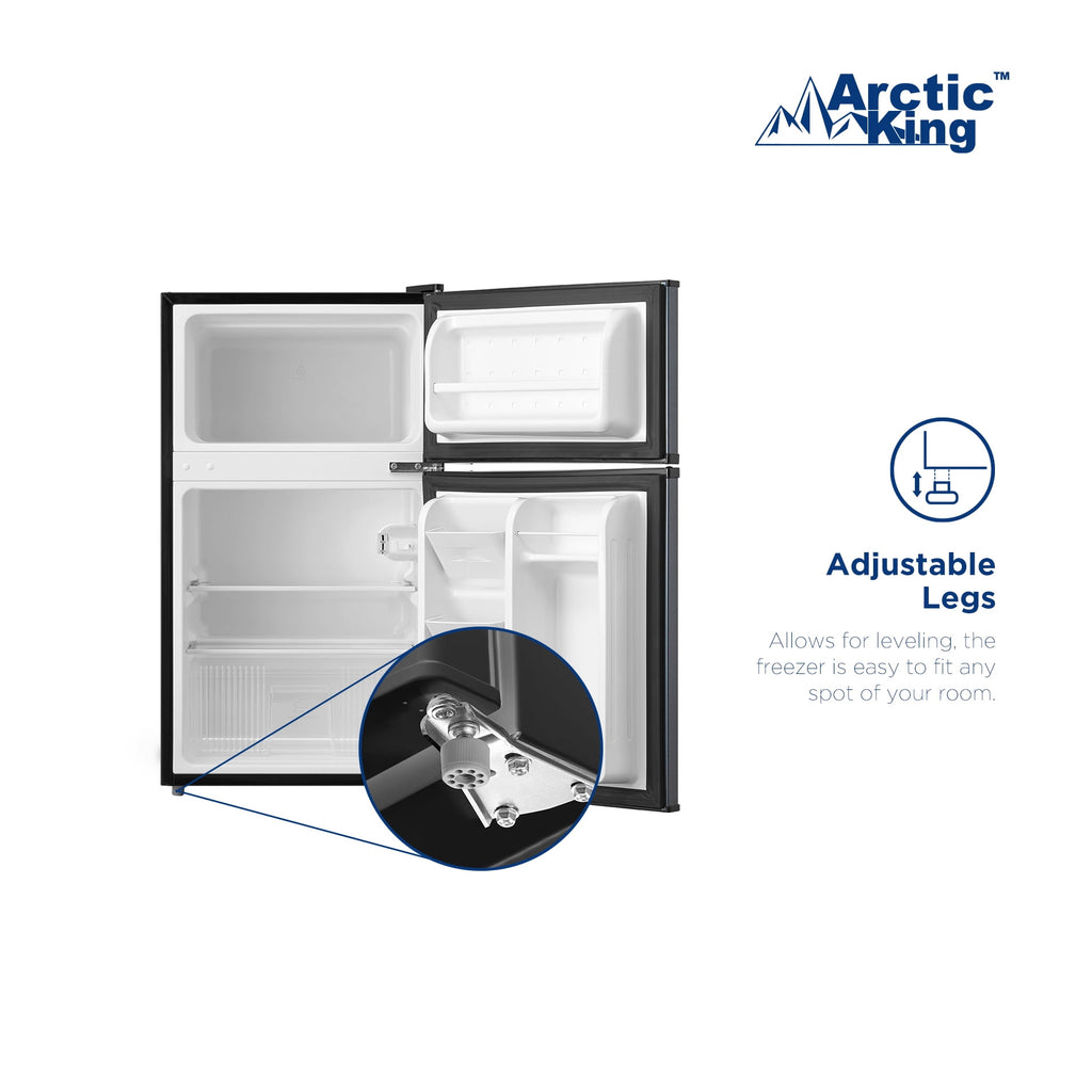 Arctic King 3.2 Cu ft Two Door Mini Fridge with Freezer, Stainless Steel, E-Star, ARM32D5ASL