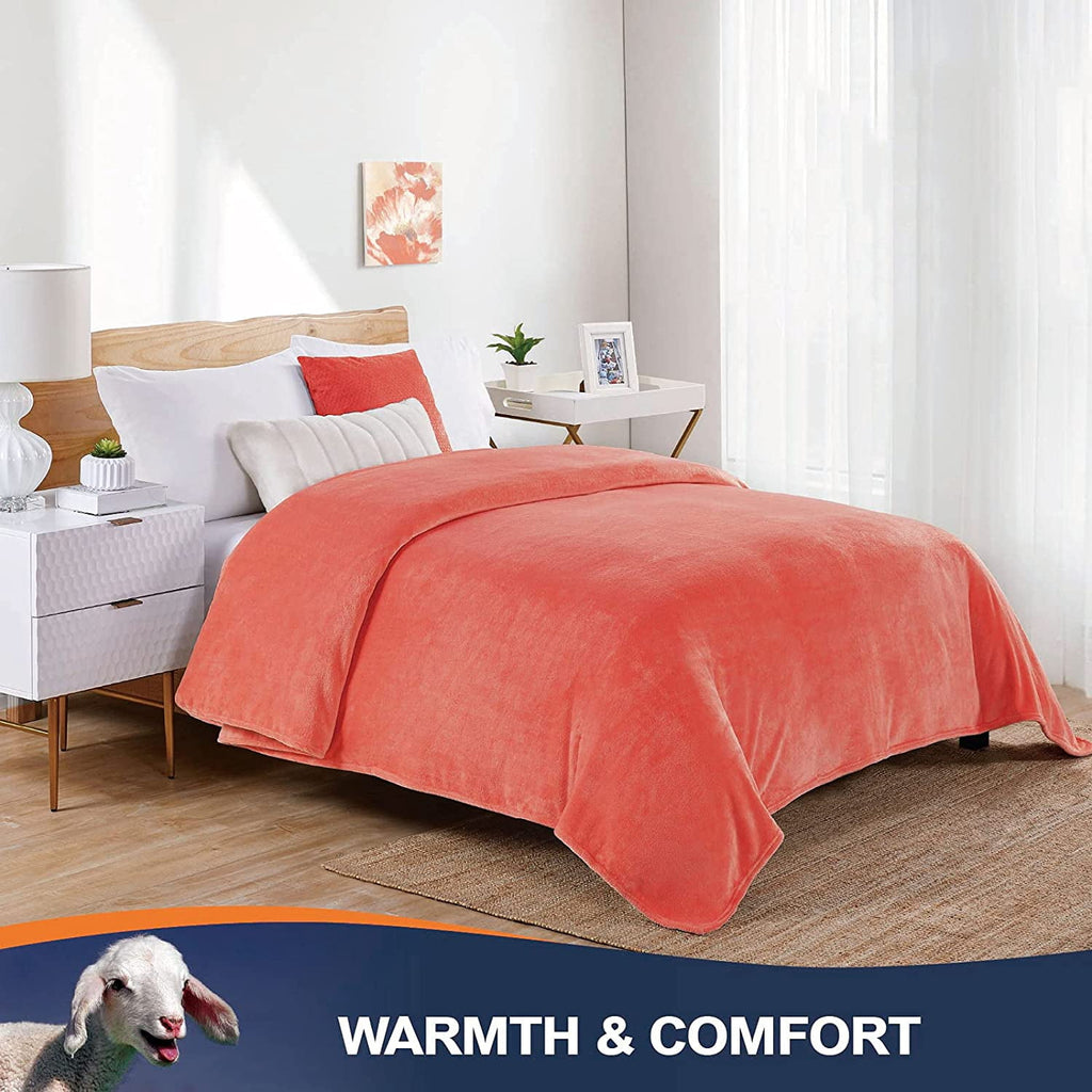 Walensee Ultra Soft Microplush Fleece Throw Blanket, 50" x 60", Orange, Machine Washable
