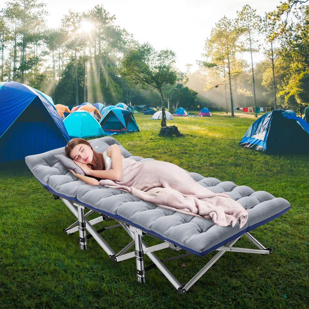 MOPHOTO 75" Portable Folding Bed for Adults, Rollaway Guest Bed Sleeping Cot with Mattress, Heavy Duty Outdoor Camping Cot with Carry Bag