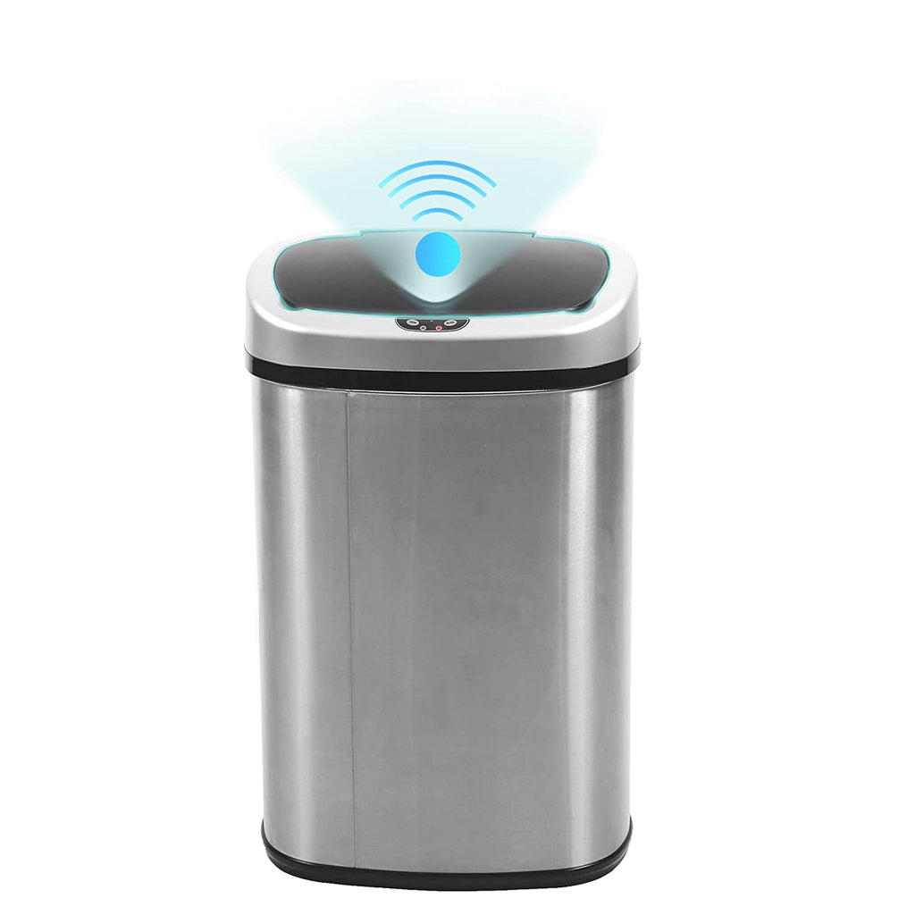 BestOffice Touch Free Sensor Stainless Steel Trash Can, 13 Gallon