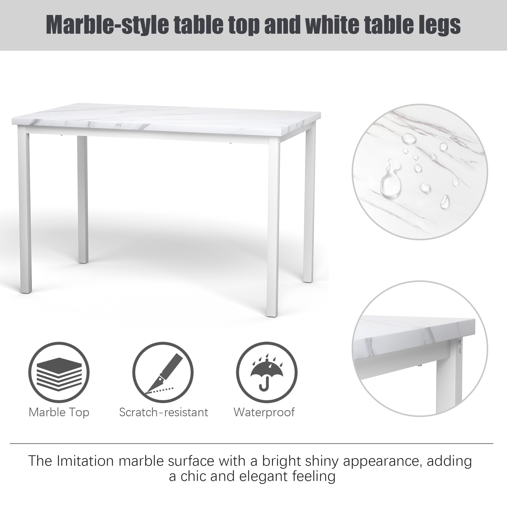 PAPROOS Dining Table Set for 4, Modern 5-Piece Kitchen Table Set with Faux Marble Top and Velvet Upholstery Chairs, Heavy Duty Dinette Sets for Breakfast Nook, Dining Room Table and Chairs, Gray
