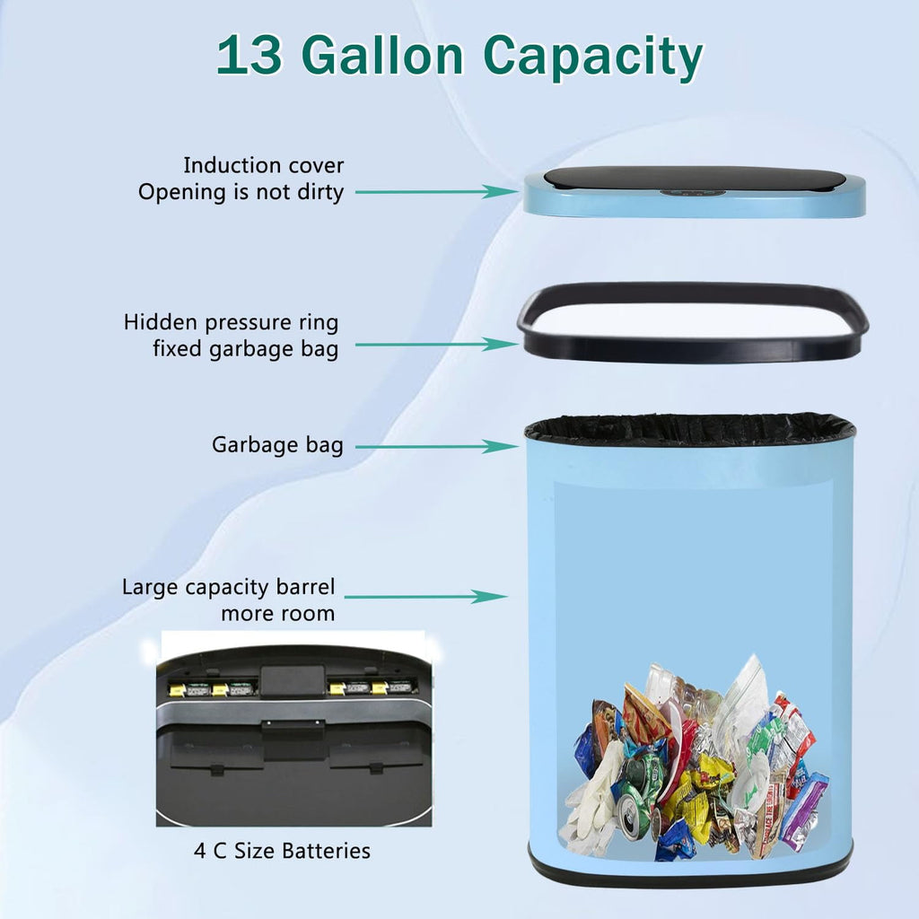 BestOffice Touch Free Sensor Stainless Steel Trash Can, 13 Gallon