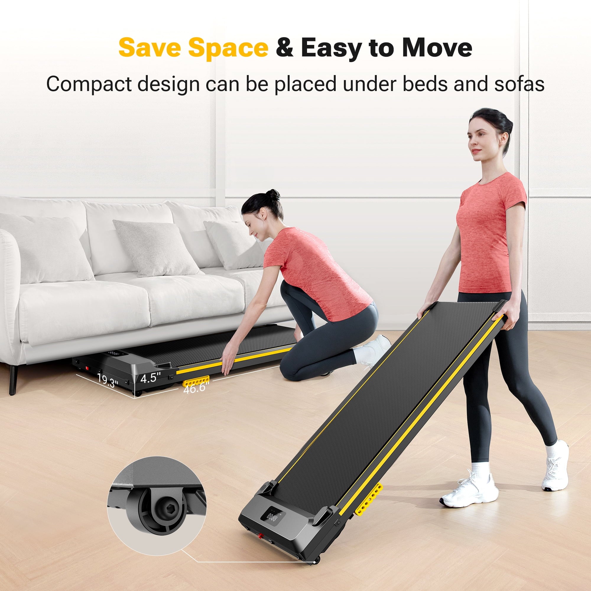 Walking Pad 2 in 1 Under Desk Treadmill with Remote Control Mini Portable Treadmill for Home Office
