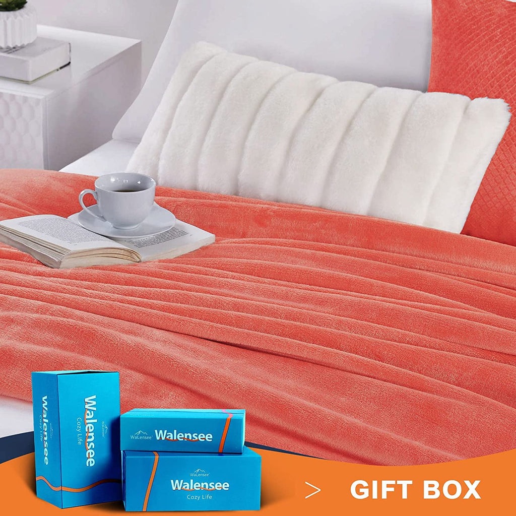 Walensee Ultra Soft Microplush Fleece Throw Blanket, 50" x 60", Orange, Machine Washable