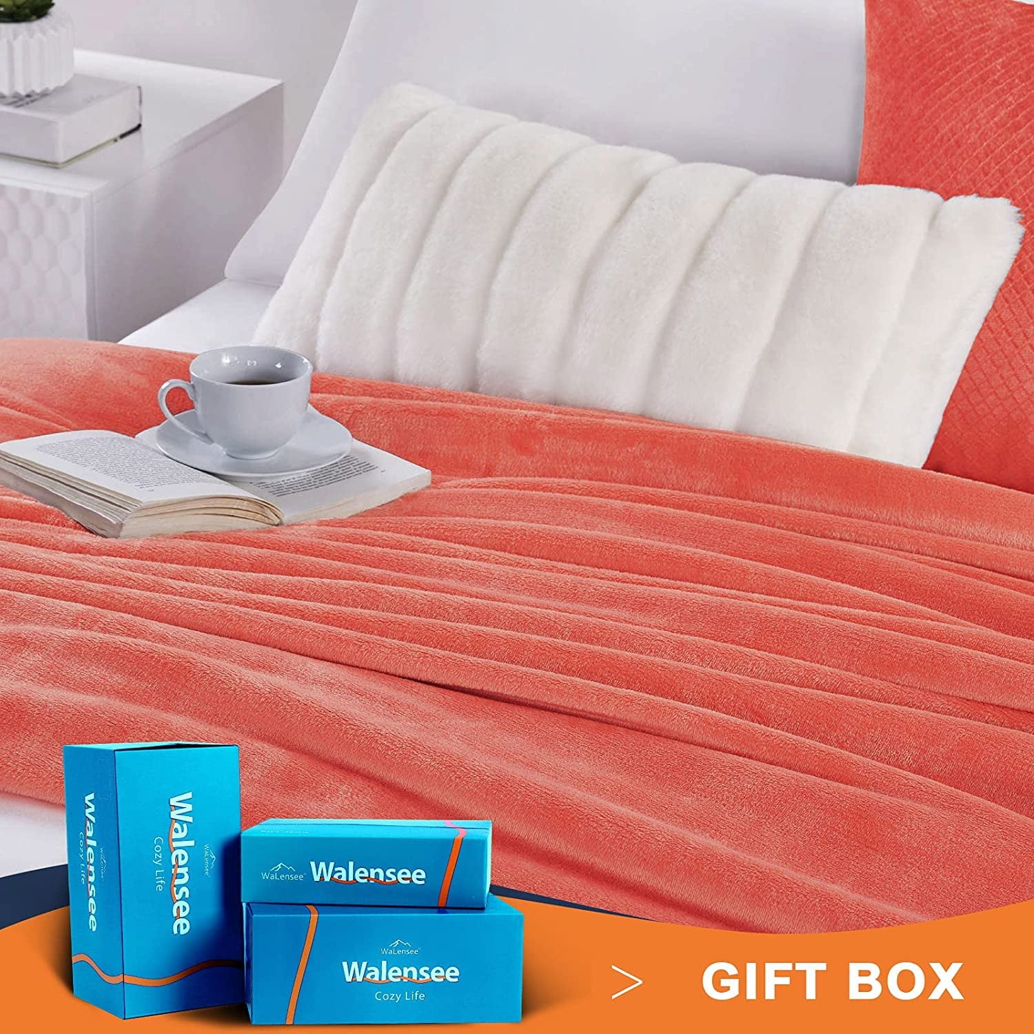 Walensee Ultra Soft Microplush Fleece Throw Blanket, 50" x 60", Orange, Machine Washable