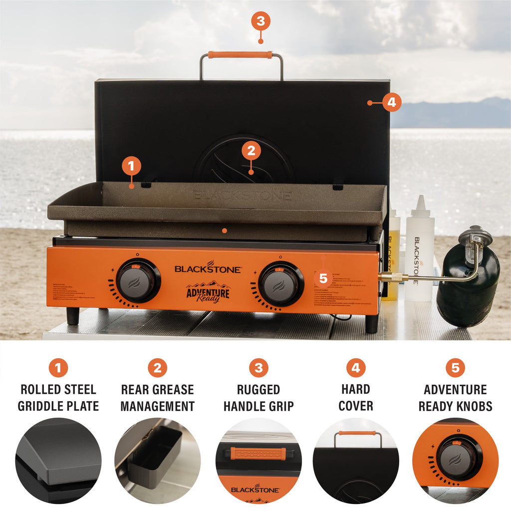 Blackstone Adventure Ready 2-Burner 22" Propane Griddle with Hard Cover in Black