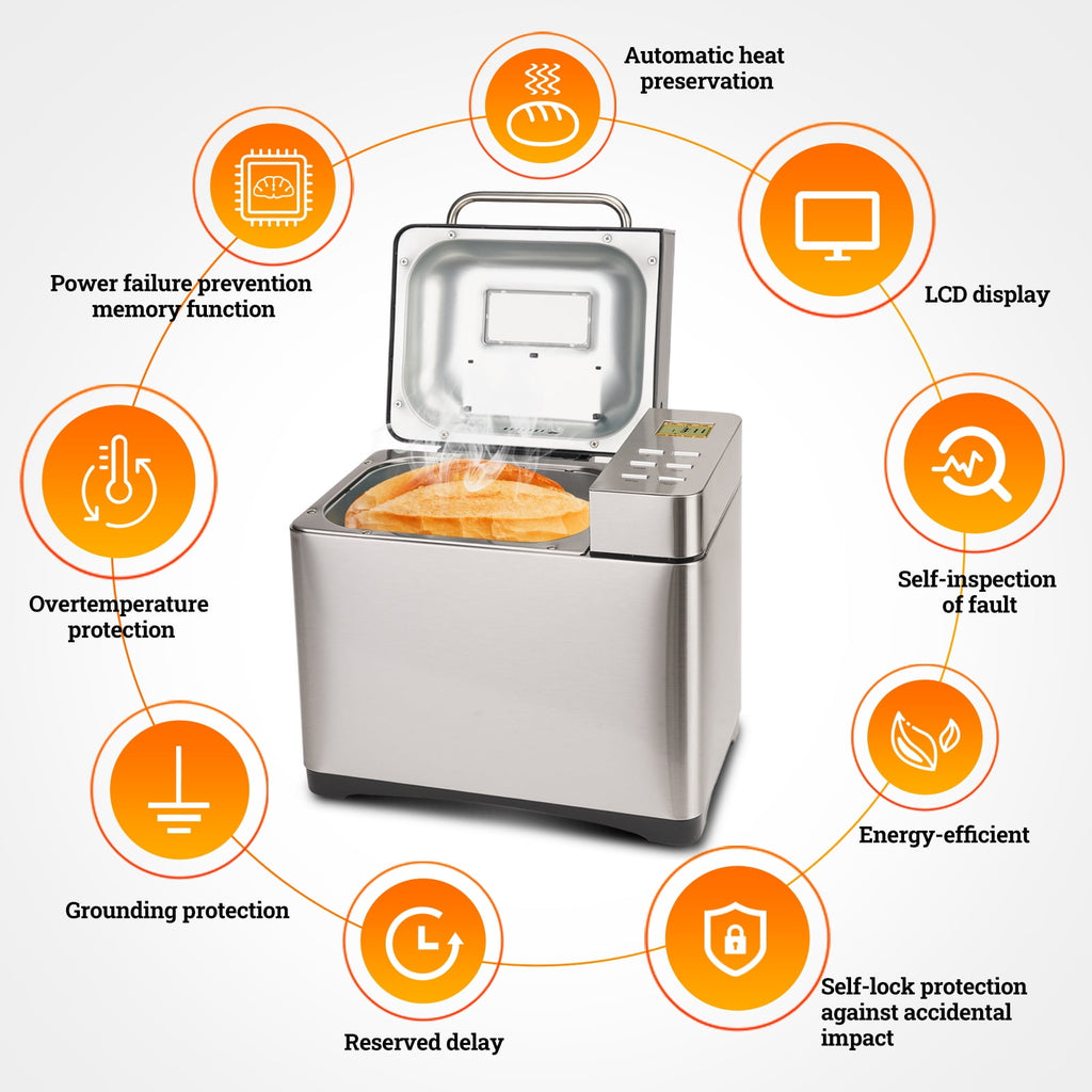 KBS 19-in-1 2LB Bread Maker Machine Fully Automatic LCD Display .Stainless Steel Model# 013