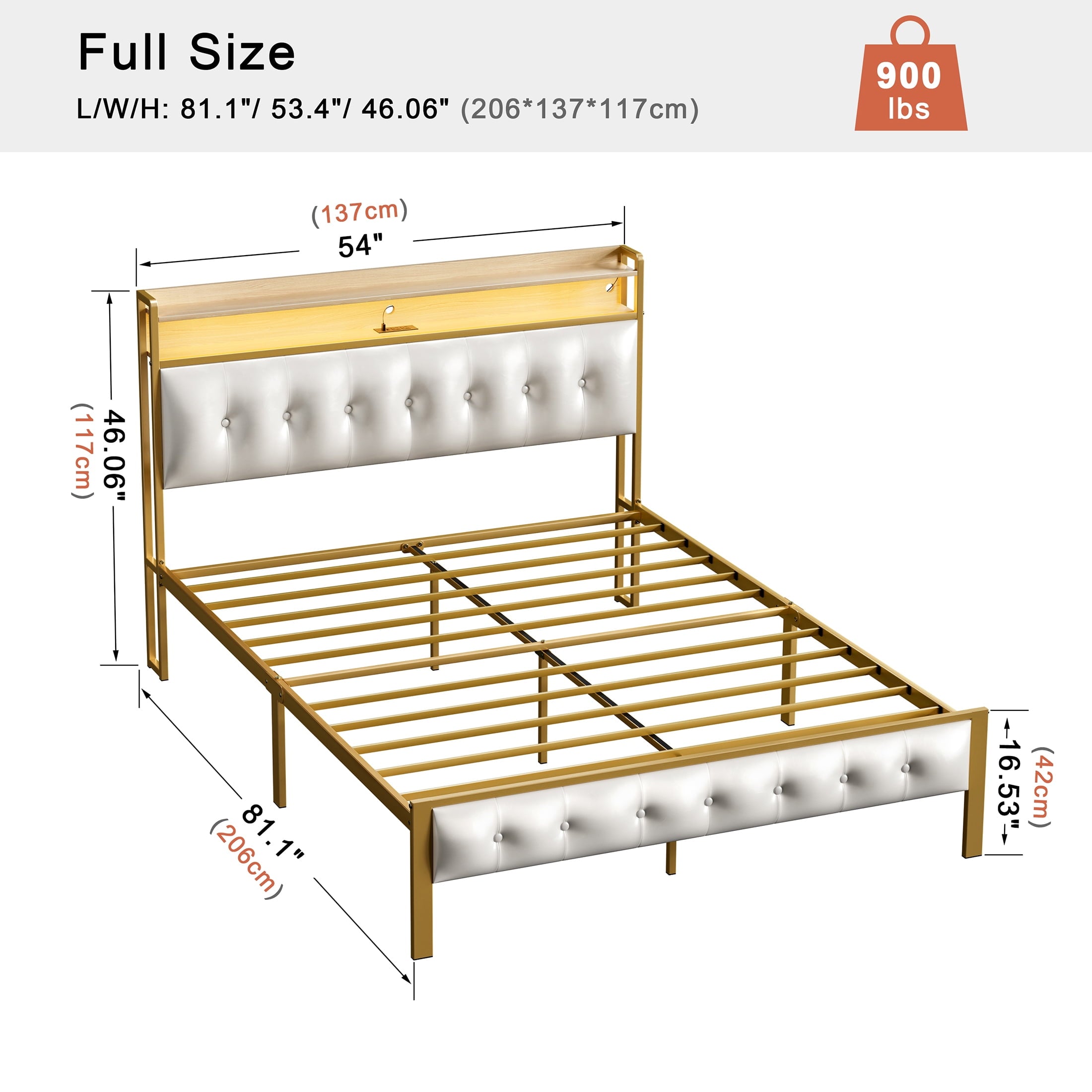 GUNAITO Queen Bed Frame with Storage Headboard Upholstered Platform Bed with LED Lights USB Ports & Outlets Black