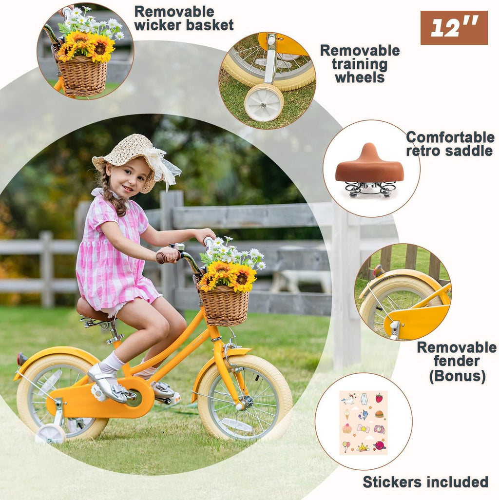 Glerc Little Molly 14 inch Kids Girls Bike for 3-5 Years Old Little Child,Yellow
