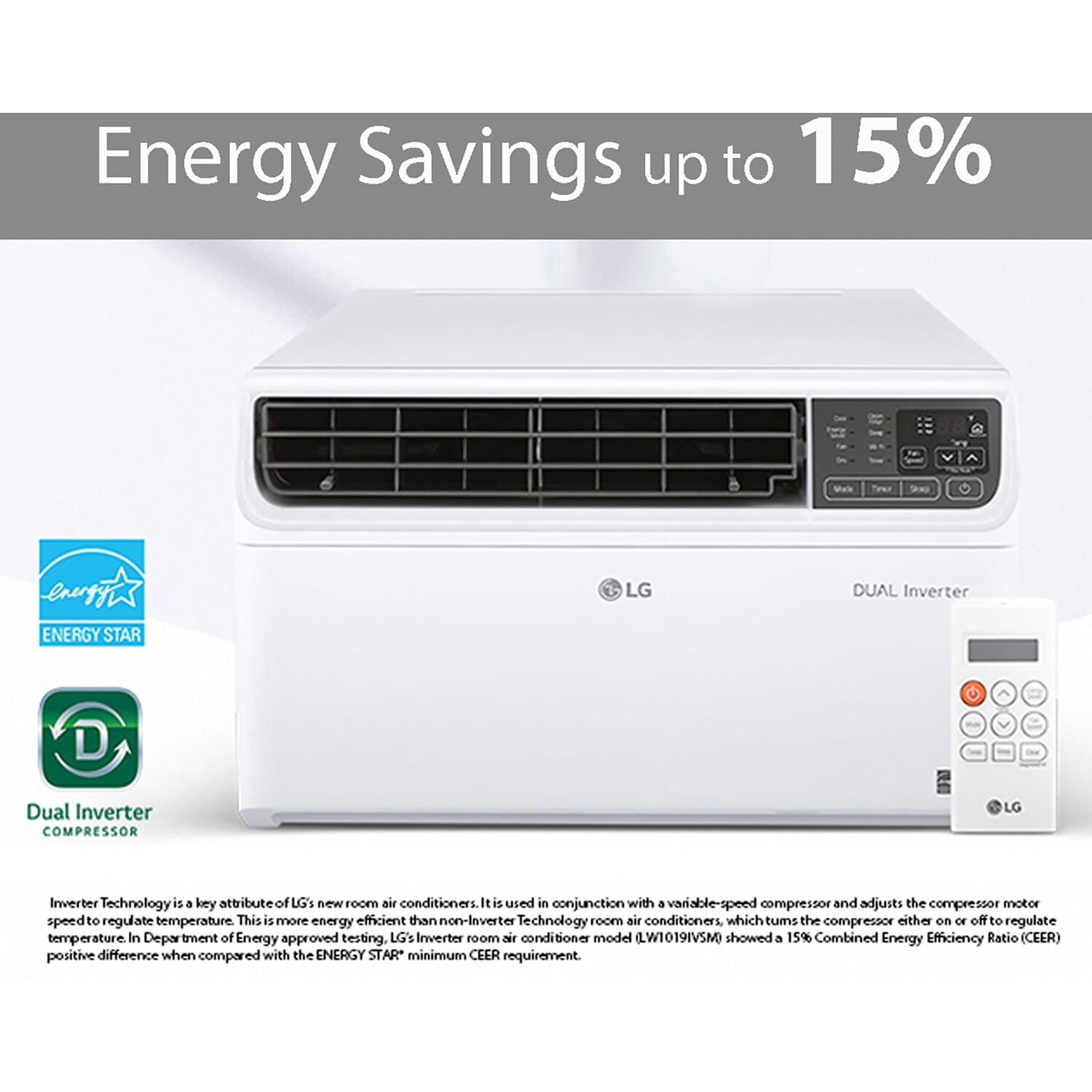 LG Energy Star 9,500 BTU 115V Dual Inverter Window Air Conditioner with Wi-Fi Control