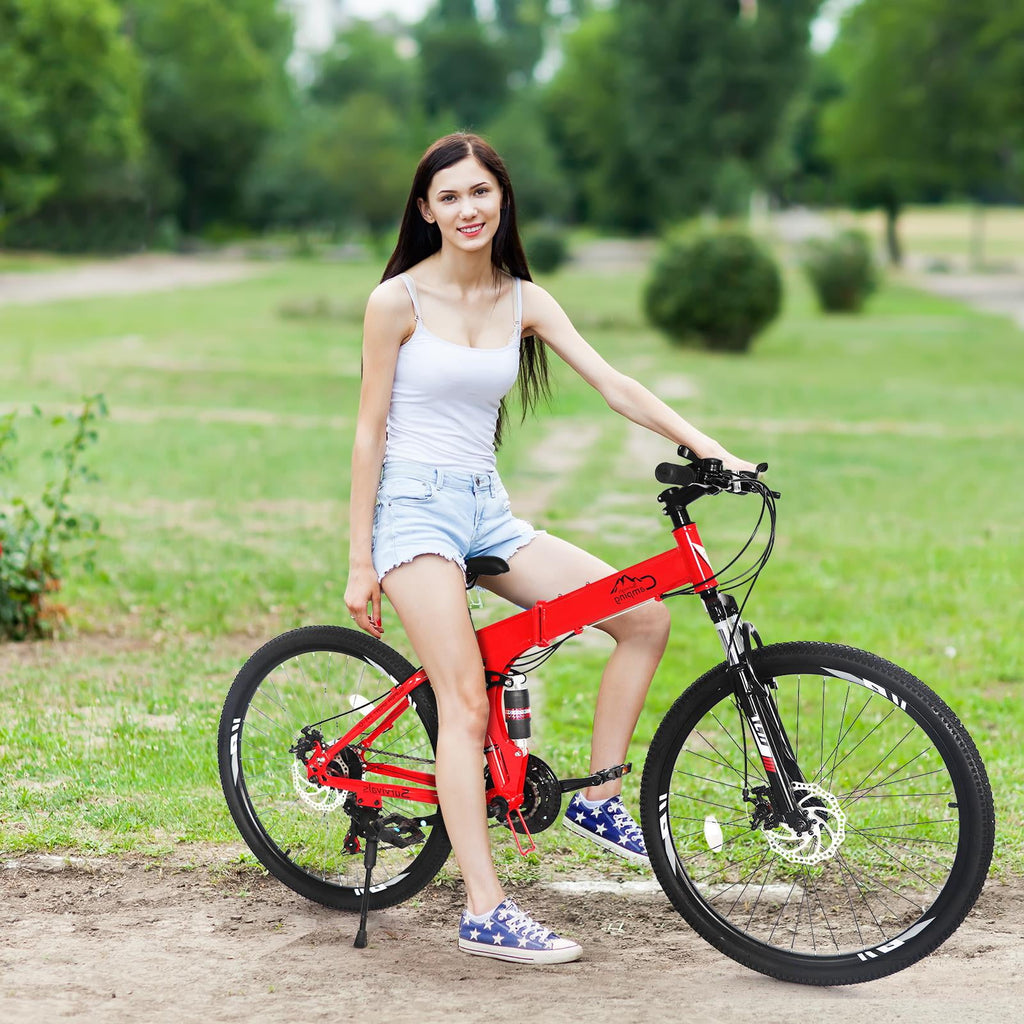 UBesGoo Folding Mountain Bike Shimano 21-Speed, with 26 inch Wheels, Red