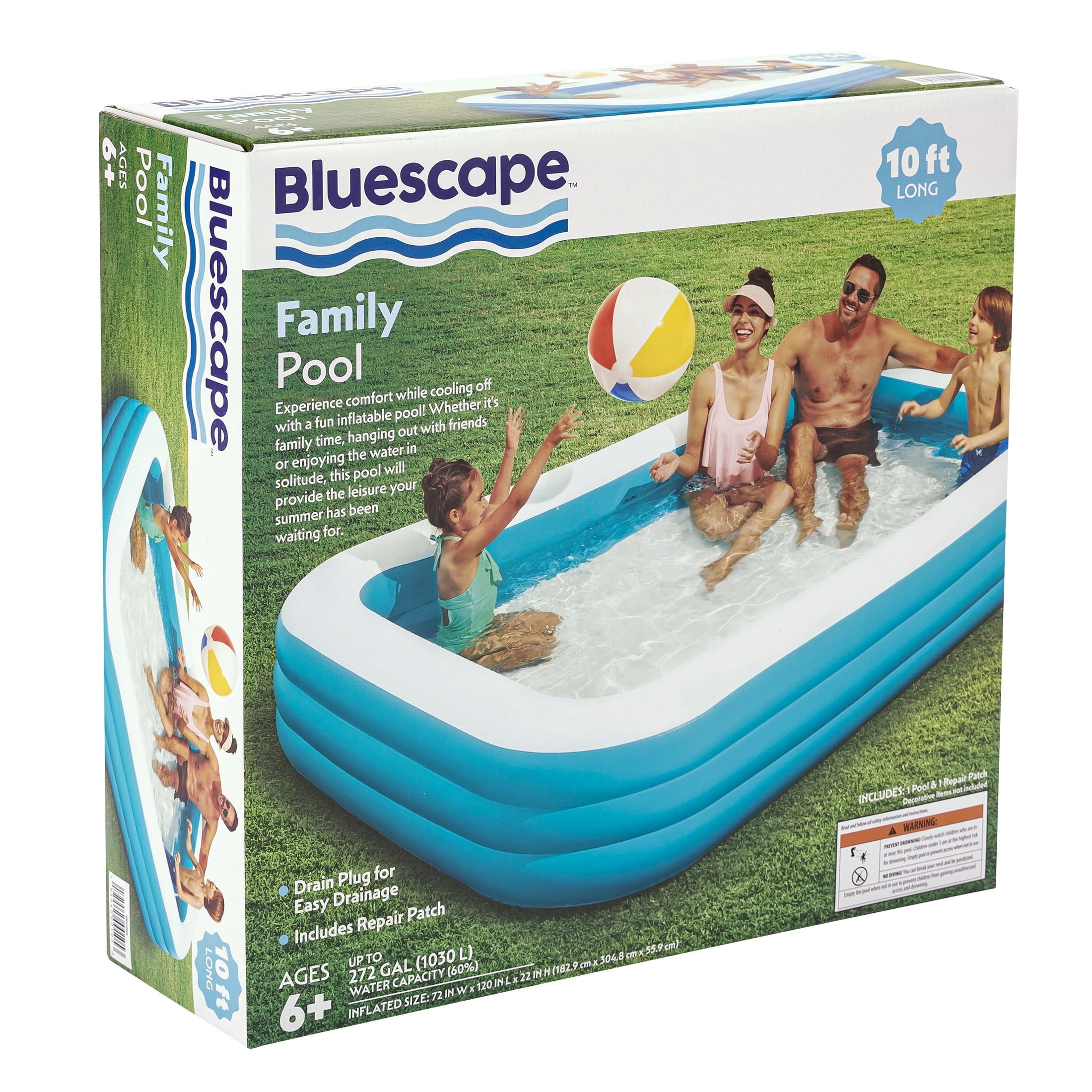 Bluescape Blue 10 ft Family Inflatable Swimming Pool, Round, Age 6 & up, Unisex