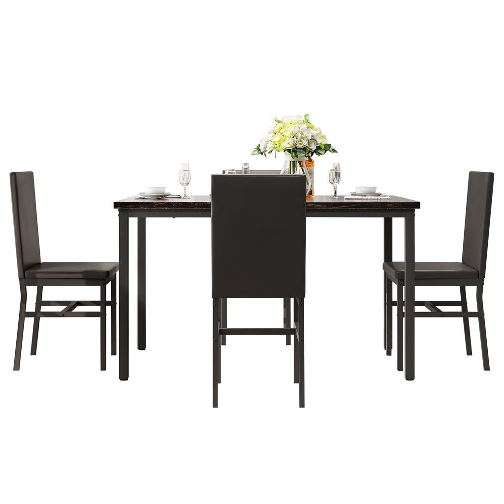 PAPROOS Dining Table Set for 4, Modern 5-Piece Kitchen Table Set with Faux Marble Top and Velvet Upholstery Chairs, Heavy Duty Dinette Sets for Breakfast Nook, Dining Room Table and Chairs, Gray