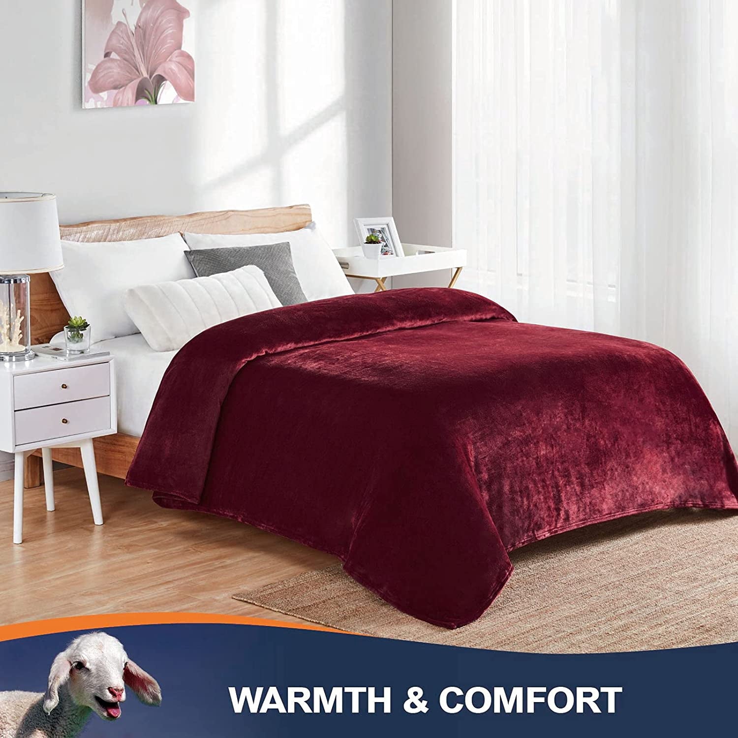 Walensee Ultra Soft Microplush Fleece Throw Blanket, 50" x 60", Orange, Machine Washable