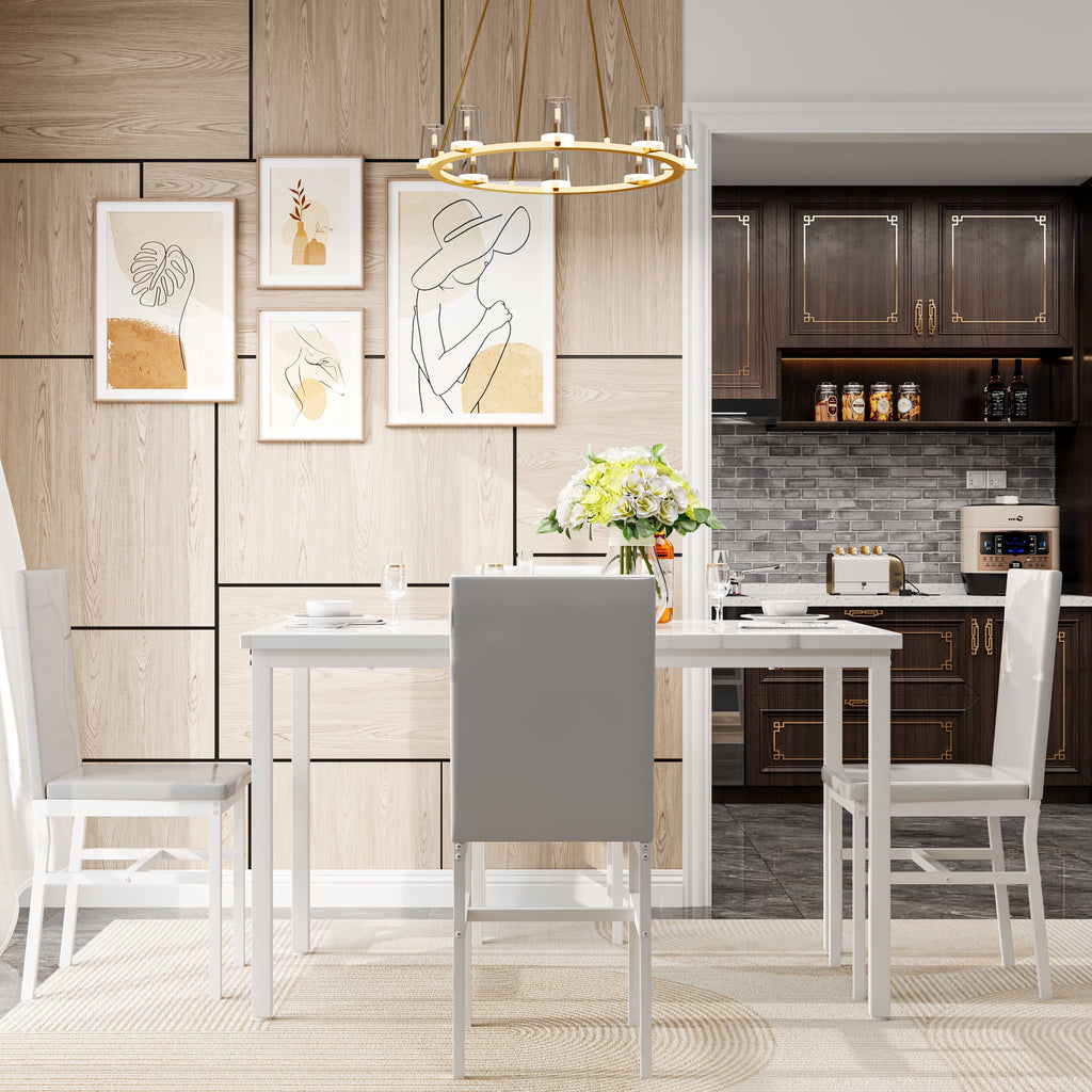 PAPROOS Dining Table Set for 4, Modern 5-Piece Kitchen Table Set with Faux Marble Top and Velvet Upholstery Chairs, Heavy Duty Dinette Sets for Breakfast Nook, Dining Room Table and Chairs, Gray