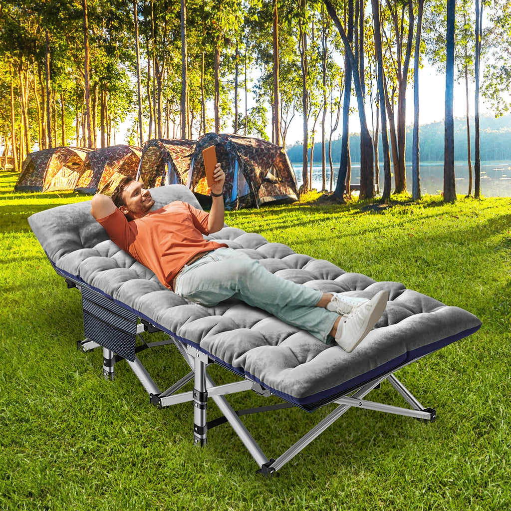 MOPHOTO 75" Portable Folding Bed for Adults, Rollaway Guest Bed Sleeping Cot with Mattress, Heavy Duty Outdoor Camping Cot with Carry Bag