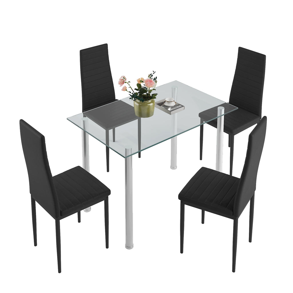PAPROOS Dining Table Set for 4, Modern 5-Piece Kitchen Table Set with Faux Marble Top and Velvet Upholstery Chairs, Heavy Duty Dinette Sets for Breakfast Nook, Dining Room Table and Chairs, Gray