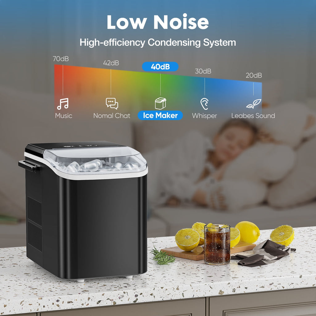 EDX Countertop Ice Maker, Self-Cleaning Portable Ice Maker Machine with Handle and Ice Scoop, Bullet Ice Cubes, 9Pcs/6Min 26.5Lbs/24H for Home/Kitchen/Bar/Party, Black
