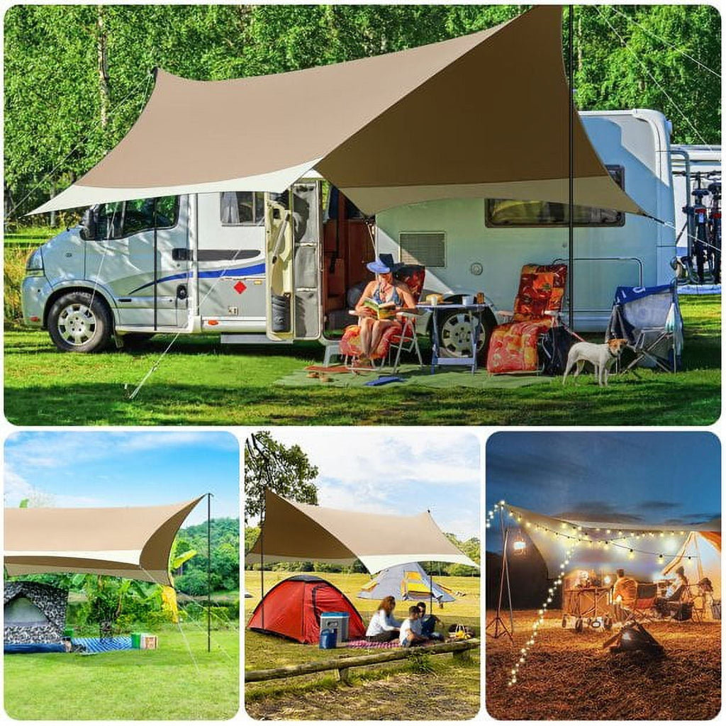 SANOPY 12 x 14ft Camping Tent Tarp Waterproof Tents UPF 50+ Hammock Rain Fly Beach Canopy with 2 Poles Outdoor Accessories Tents Shelter for Backpacking, Hiking, Traveling,Blue