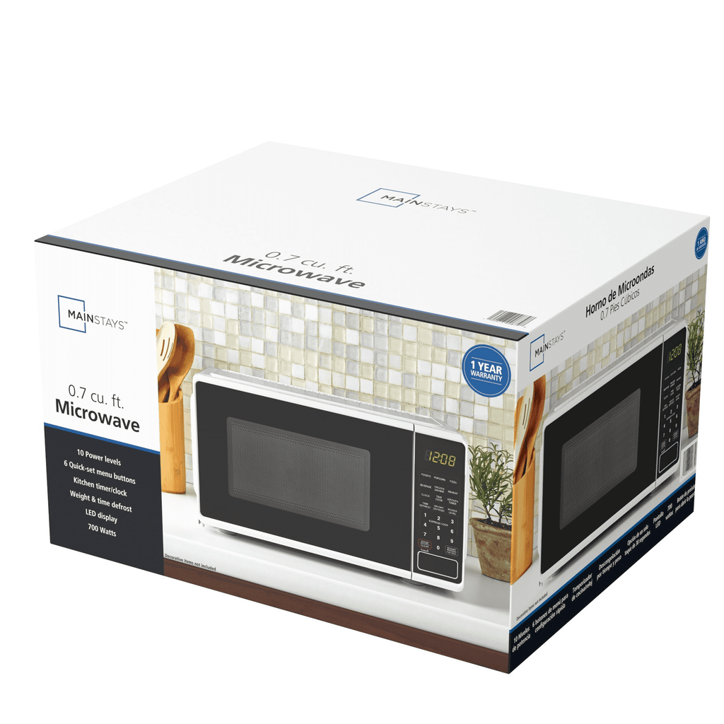Mainstays 0.7 Cu ft Countertop Microwave Oven, 700 Watts, Black, New