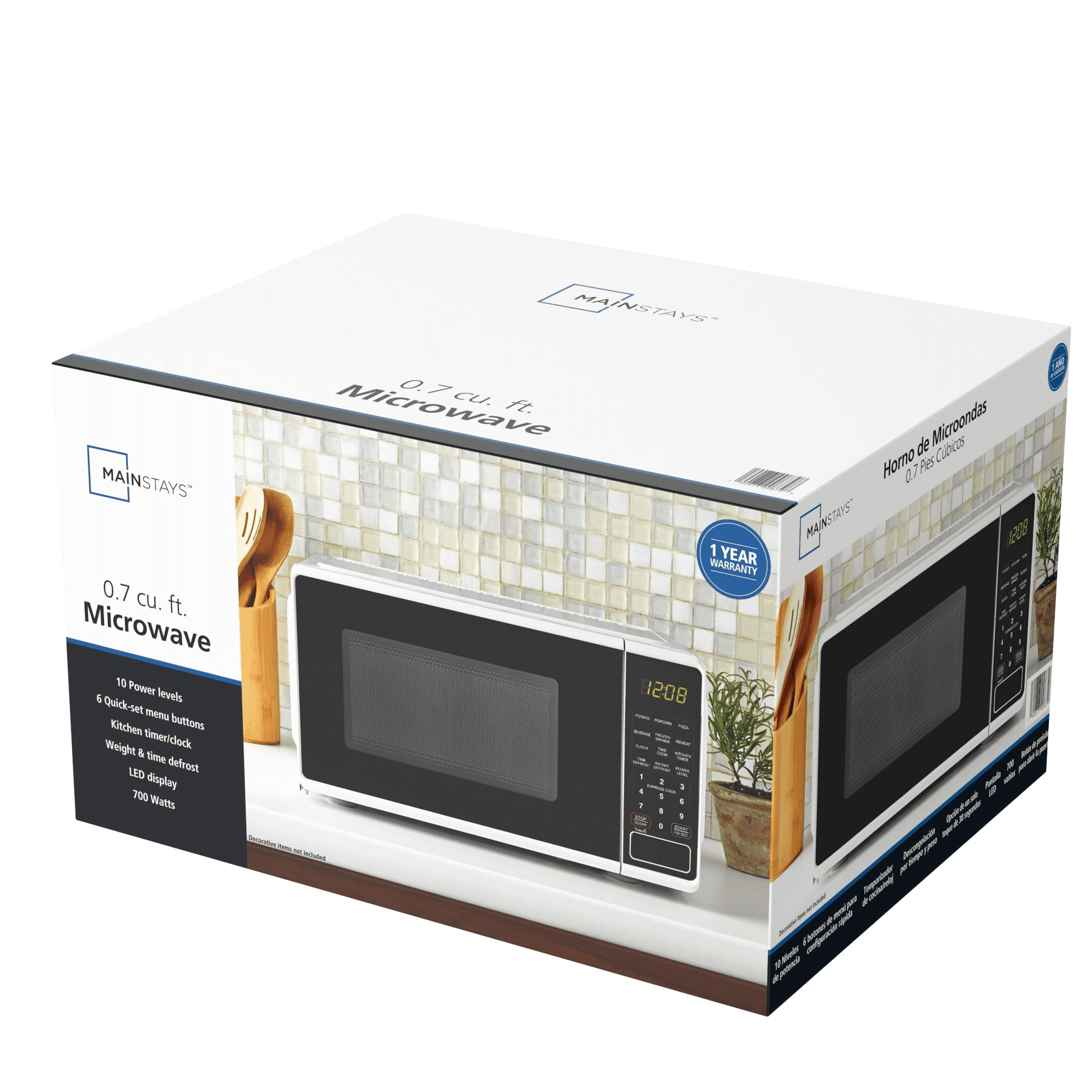 Mainstays 0.7 Cu ft Countertop Microwave Oven, 700 Watts, Black, New