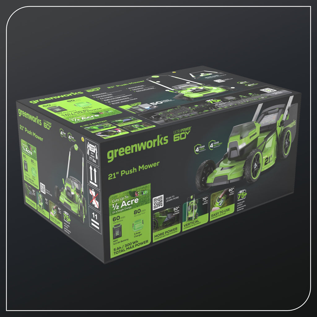 Greenworks 60V 21" Push Lawn Mower with 5.0 Ah Battery & Charger 2546502