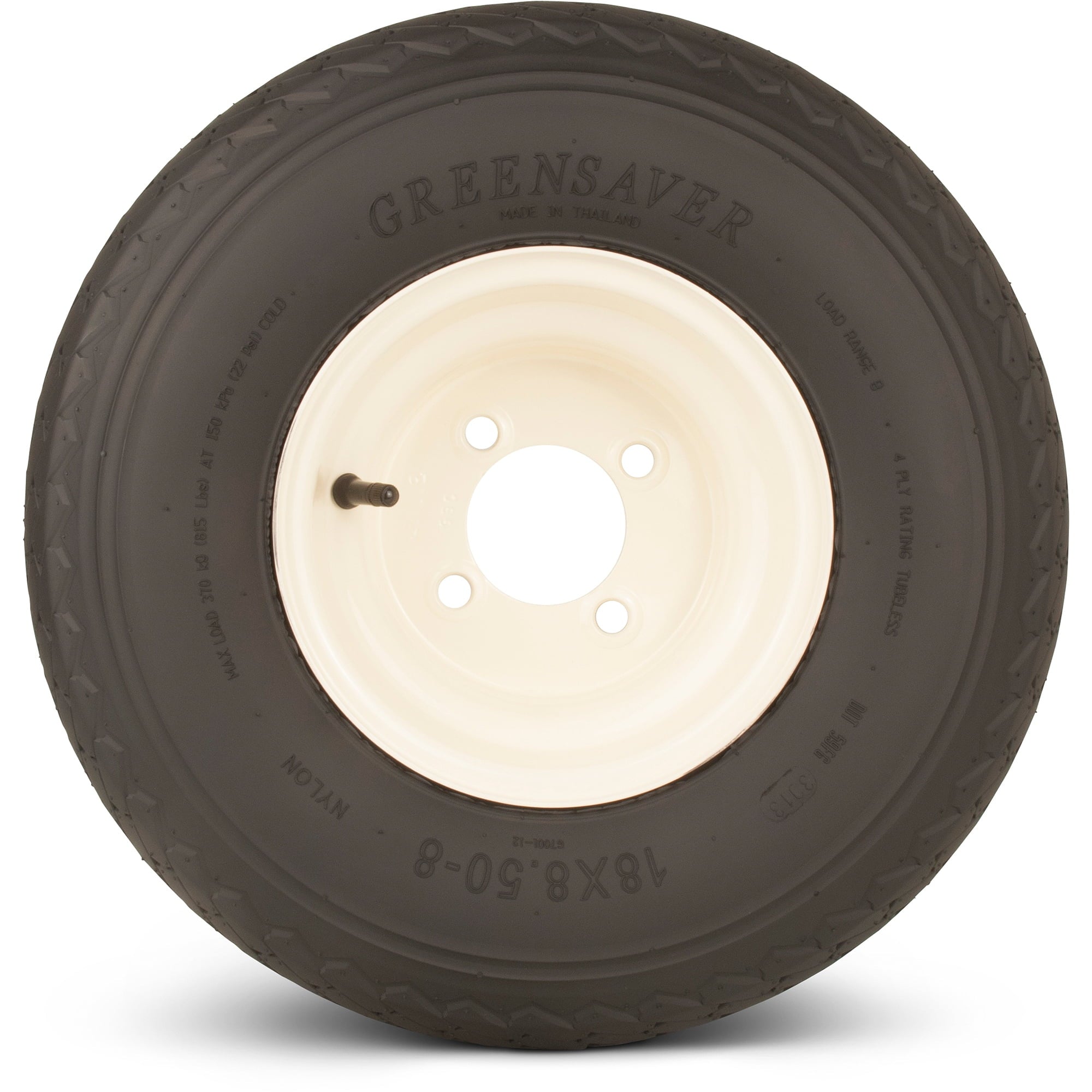 Greenball Greensaver 18X8.50-8 4 PR Golf Cart Tire and Wheel Assembly, 4 lug White Color Wheel included
