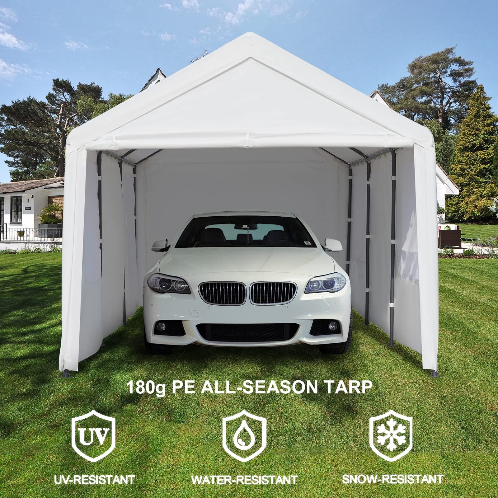 Gardesol Carport, 12'x20' Extra Large Heavy Duty Carport with Removable Sidewalls & Doors, Portable Garage Car Canopy for Car, Truck, SUV, Beige