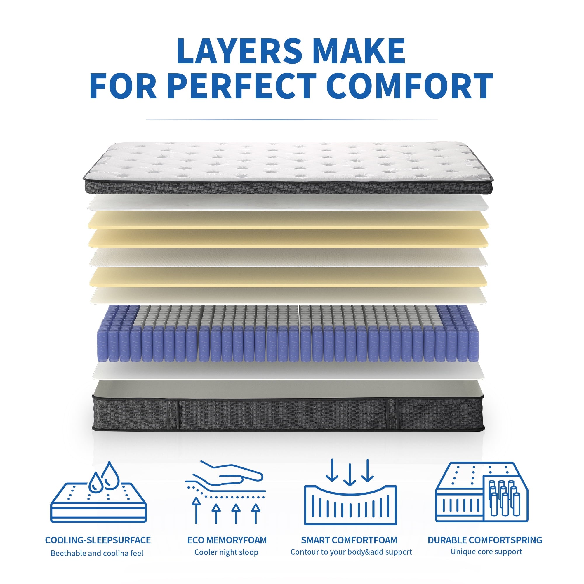 KOW Mattress 12 inch Full Size, Gel Memory Foam Hybrid Mattress in a Box, Cozy Sleep