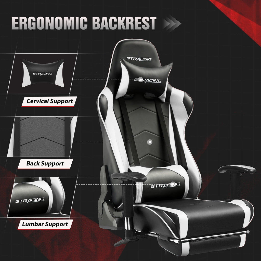 GTRACING Gaming Chair Office Chair PU Leather with Footrest & Adjustable Headrest, Red