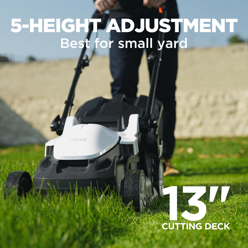 Litheli Cordless Lawn Mower 13 Inch, 5 Heights Adjustment, U20 Series 20V Electric Lawn Mowers for Garden With Brushless Motor, 4.0Ah Portable Battery Included