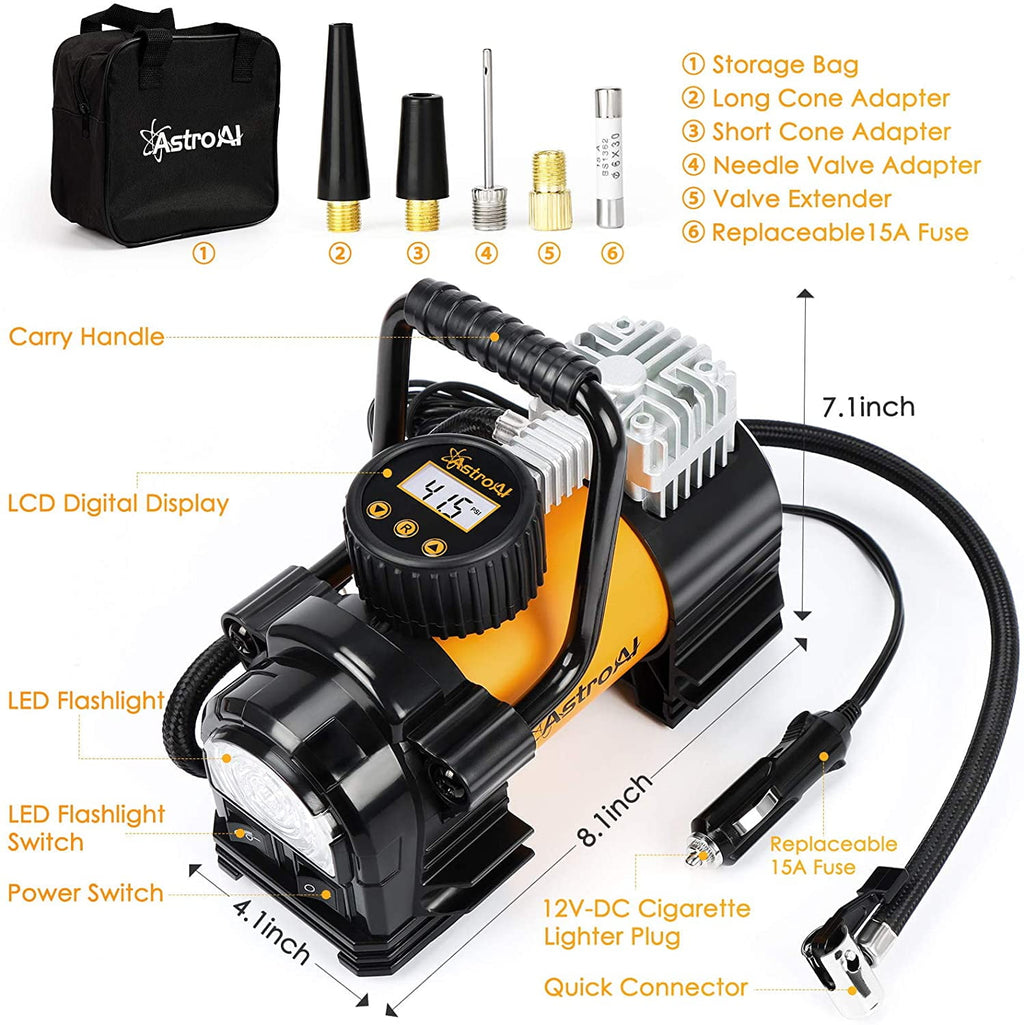 AstroAI Tire Inflator Portable Air Pump for Car Tires, Digital Air Compressor 150PSI, Yellow
