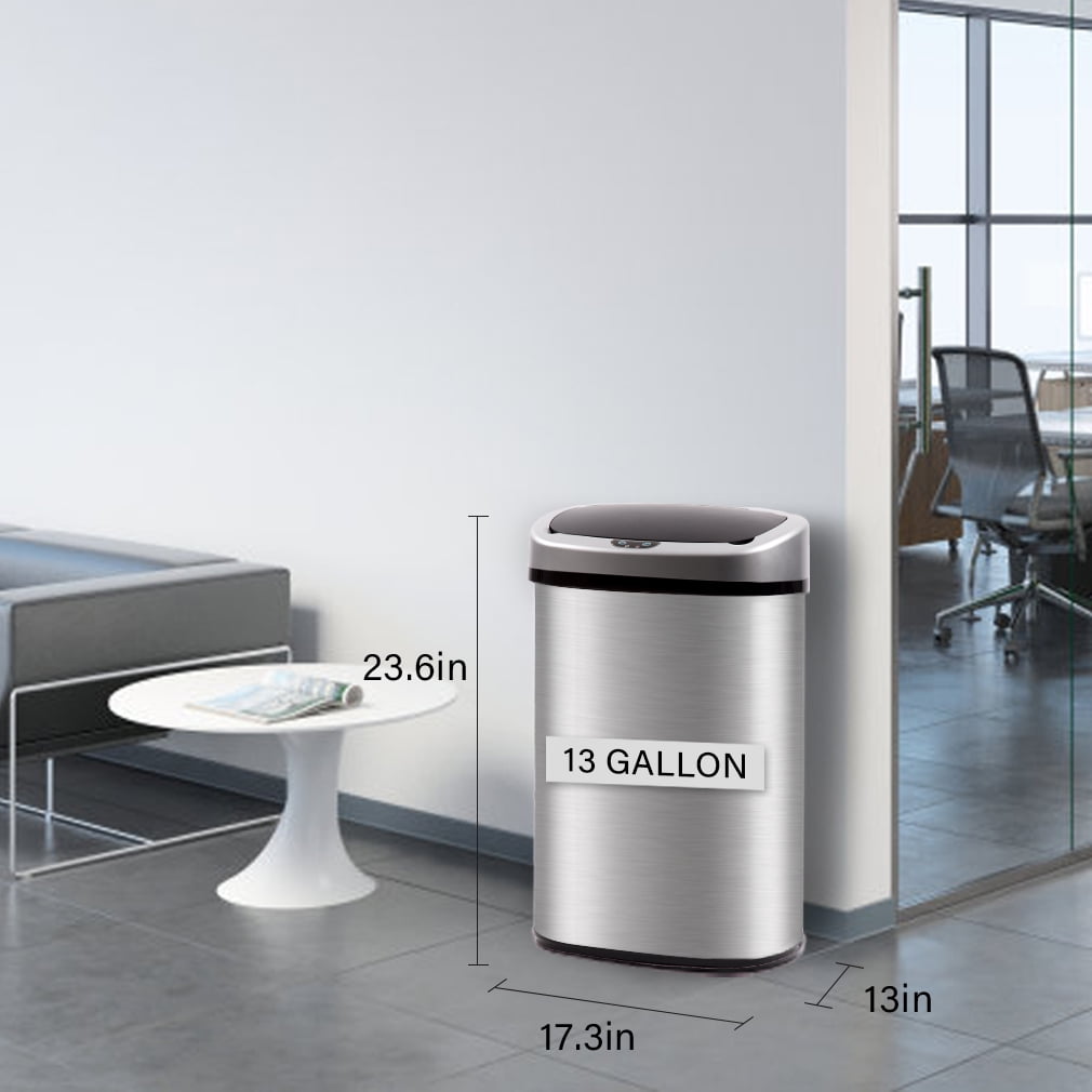 BestOffice Touch Free Sensor Stainless Steel Trash Can, 13 Gallon